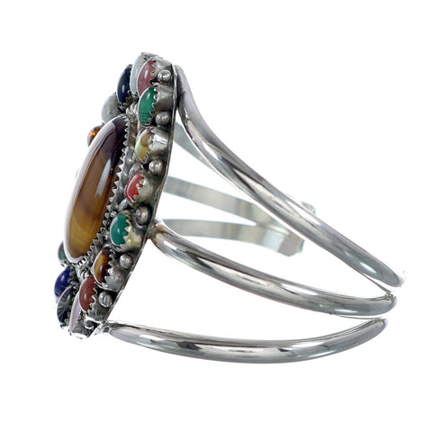 Navajo Native American Sterling Silver Tiger Eye Treasure Cuff Bracelet NX11787